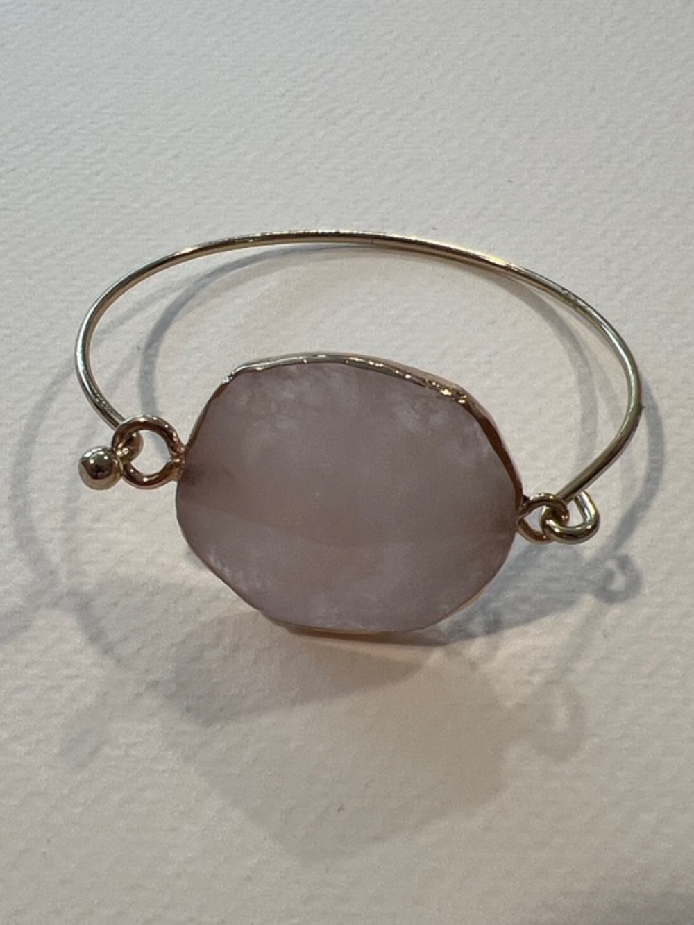 Quartz Stone Bangle Bracelet with gold tone accents